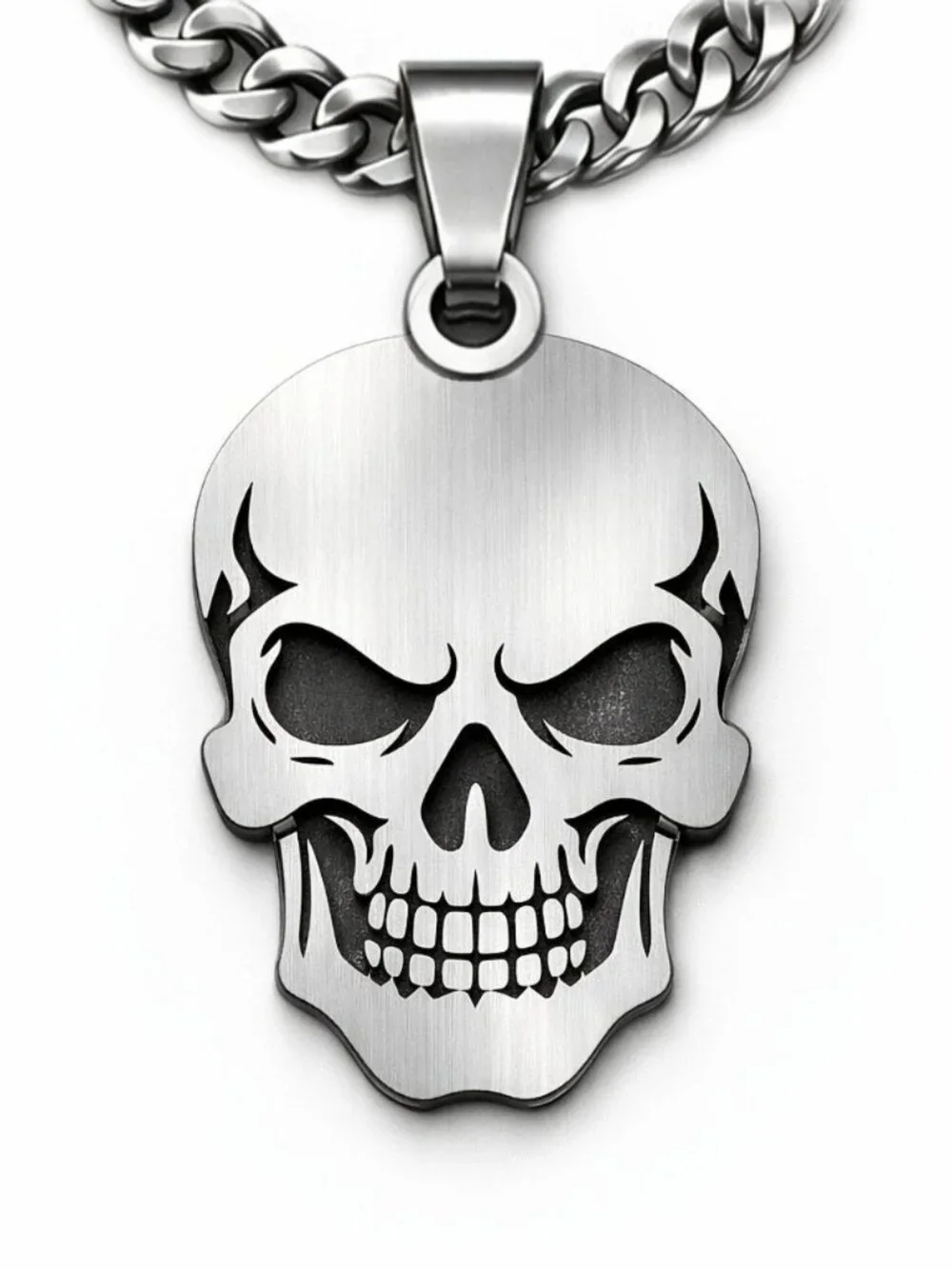 Mens stainless steel hip hop skull necklace punk rock gothic